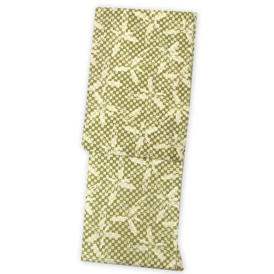 画像2: 洗える着物 小紋 袷 コーディネートセット レディース着物と半幅帯作り帯セット 袷 Mサイズ【カーキ系、市松に笹の葉】