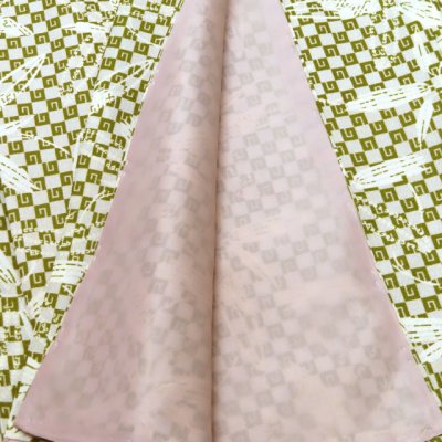 画像5: 洗える着物 小紋 袷 コーディネートセット レディース着物と半幅帯作り帯セット 袷 Mサイズ【カーキ系、市松に笹の葉】