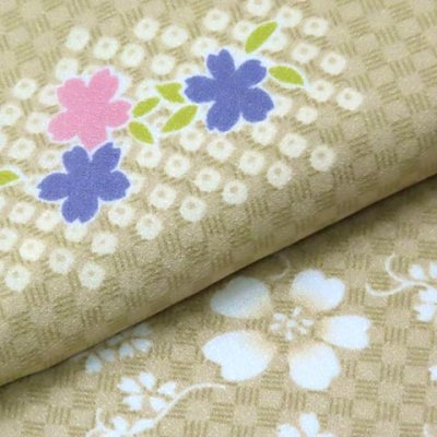 画像3: 洗える着物 小紋 袷 コーディネートセット レディース着物と半幅帯作り帯セット 袷 Mサイズ【カーキ系、花柄】