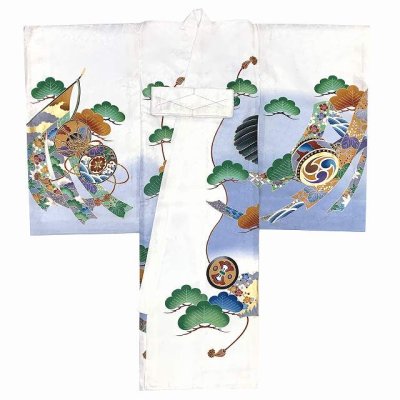 画像3: お宮参り 着物 男の子 赤ちゃんのお祝い着 熨斗目 刺繍入り 産着 初着 正絹【白地、鷹】