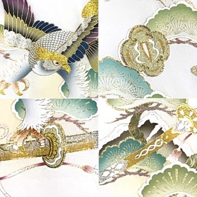 画像7: 2025年の干支 巳年特別仕様 お宮参り 着物 男の子 赤ちゃんのお祝い着 金彩加工 京友禅 産着 初着 正絹 日本製【白、鷹と富士山】