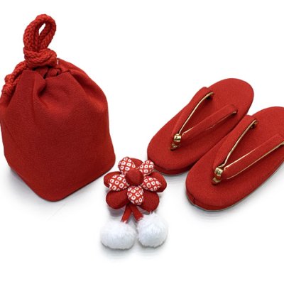 画像8: 七五三 着物 3歳 女の子 被布コートセット（合繊）シンプル 古典柄【紅白、鞠】