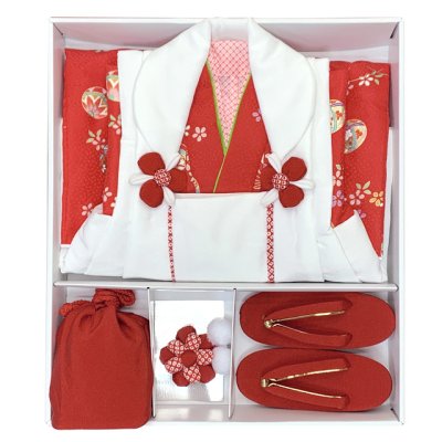 画像9: 七五三 着物 3歳 女の子 被布コートセット（合繊）シンプル 古典柄【紅白、鞠】