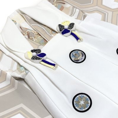 画像3: 初節句に 男の子 赤ちゃん用 ベビー被布と二部式着物 セット(合繊)【白ｘベージュ、毘沙門亀甲】