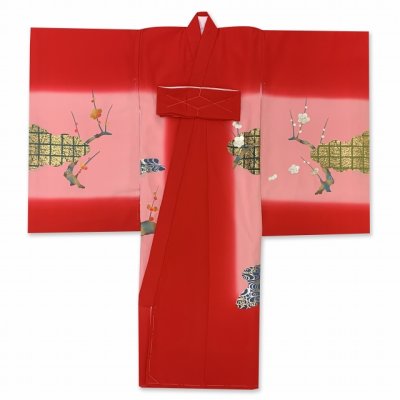 画像2: お宮参り 女の子 着物 正絹 日本製 金駒刺繍 盛金加工 赤ちゃんのお祝い着 初着 産着 襦袢付き【赤、鶴と梅】