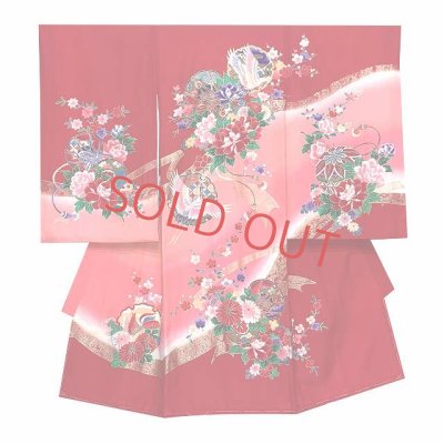 画像2: お宮参り 女の子 着物 正絹 赤ちゃんのお祝い着 初着 産着 襦袢付き【赤、鼓と鶴】