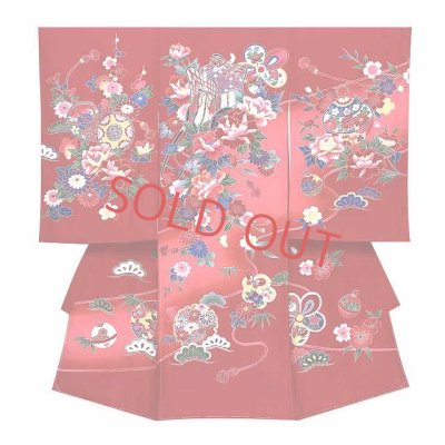 画像2: お宮参り 女の子 着物 正絹 赤ちゃんのお祝い着 初着 産着 襦袢付き【赤、御所車】