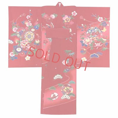 画像3: お宮参り 女の子 着物 正絹 赤ちゃんのお祝い着 初着 産着 襦袢付き【赤、御所車】