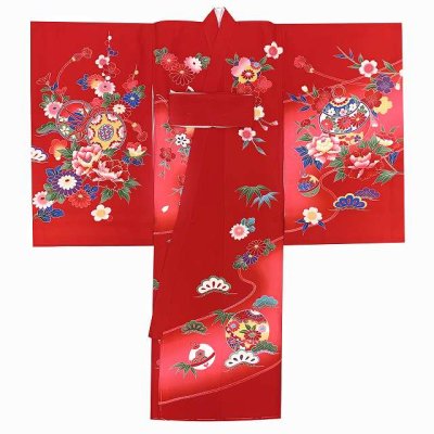 画像3: お宮参り 女の子 着物 正絹 赤ちゃんのお祝い着 初着 産着 襦袢付き【赤、二つ鞠と牡丹】