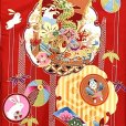 画像4: ウサギ年特別仕様 お宮参り 正絹 着物 女の子 赤ちゃんのお祝い着 日本製 金駒刺繍 産着 初着 襦袢付き【赤、宝船・松竹にウサギ】HGU507