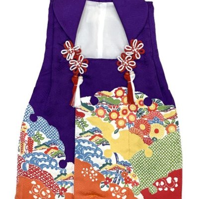 画像2: 七五三 3歳 女の子 和染紅型 栗山吉三郎 正絹 被布コート 単品 日本製【紫系、京紅型】