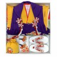 画像10: 七五三着物 3歳 女の子 正絹  和染紅型 栗山吉三郎の被布コートと着物 オリジナル・コーディネートセット【紫ｘ黄色、雪輪】