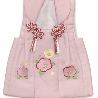 画像2: 七五三 3歳 女の子 被布コート 単品 ちりめん生地 刺繍柄【ピンク、椿】