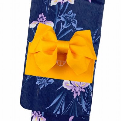 画像2: 子供 浴衣 大人っぽい粋な柄のジュニア女の子浴衣(140サイズ)と作り帯セット【紺地、菖蒲】