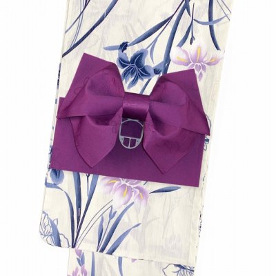 画像2: 子供浴衣 大人っぽい粋な柄のジュニア女の子浴衣(140サイズ)と作り帯セット【生成り、菖蒲】