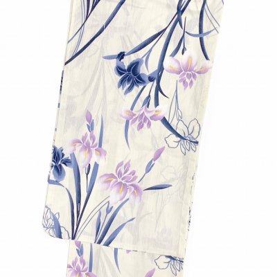 画像3: 子供浴衣 大人っぽい粋な柄のジュニア女の子浴衣(140サイズ)と作り帯セット【生成り、菖蒲】