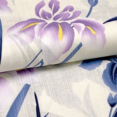 画像5: 子供浴衣 大人っぽい粋な柄のジュニア女の子浴衣(140サイズ)と作り帯セット【生成り、菖蒲】