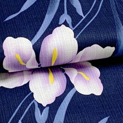 画像5: 子供浴衣 大人っぽい粋な柄のジュニア女の子浴衣(150サイズ)と作り帯セット【紺地、菖蒲】