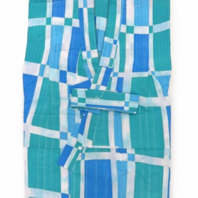 画像3: 子供浴衣セット 男の子 110サイズ  H・L ブランド 子供浴衣 3点セット【青緑系 格子】