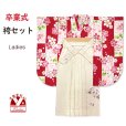 画像1: 袴セット 卒業式 女性用 H・Lブランド二尺袖着物とR・ｋブランドの刺繍袴＆袴下帯の3点セット【赤、梅】 (1)