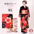 画像1: 振袖 セット 成人式 正月 H・Lブランド 絵羽柄の振袖 袋帯 小物 6点セット【黒系、桜】 (1)