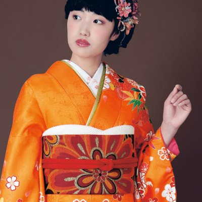 画像2: 振袖 セット 成人式 正月 H・Lブランド 絵羽柄の振袖 袋帯 小物 6点セット【オレンジ、牡丹】