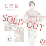 訪問着セット H・L(アッシュ・エル) ブランド 訪問着 袋帯 2点セット フリーサイズ【ピンクベージュ系、扇に雲】