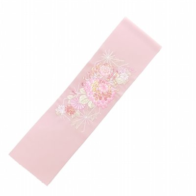 画像2: 半衿 女性用 振袖に 華やかなパール刺繍入りの半襟 合繊 日本製 変わり色【薄ピンク、菊】