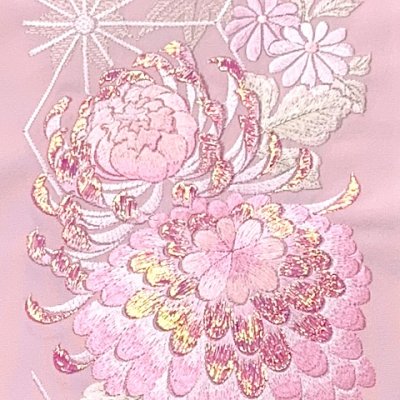 画像3: 半衿 女性用 振袖に 華やかなパール刺繍入りの半襟 合繊 日本製 変わり色【薄ピンク、菊】