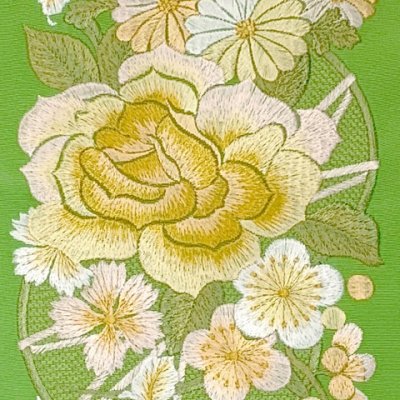 画像3: 半衿 振袖に 華やかな刺繍入りの半襟 合繊 日本製 変わり色【ひわ色、薔薇と菊】