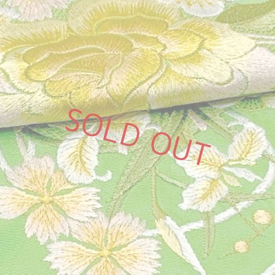 画像4: 半衿 振袖に 華やかな刺繍入りの半襟 合繊 日本製 変わり色【ひわ色、薔薇と菊】