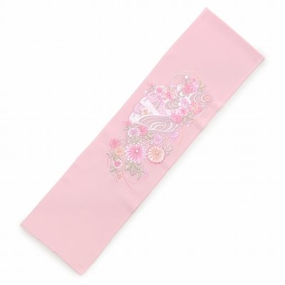 画像2: 半衿 振袖に 華やかな刺繍入りの半襟 合繊 日本製 変わり色【ピンク、菊と扇】
