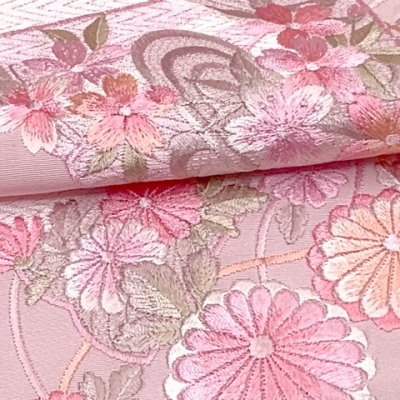 画像4: 半衿 振袖に 華やかな刺繍入りの半襟 合繊 日本製 変わり色【ピンク、菊と扇】