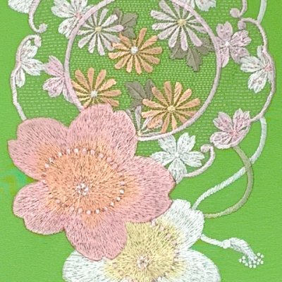 画像3: 半衿 振袖に 華やかな刺繍入りの半襟 合繊 日本製 変わり色【ひわ色、桜】