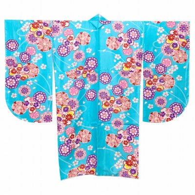 画像2: 二尺袖着物 単品 ショート丈 洗える着物 卒業式の着物 かわいい小紋柄【水色、桜】