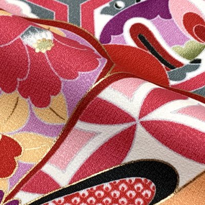 画像5: 袴セット 卒業式 女性用 二尺袖の着物(小振袖 ショート丈)とR・ｋブランドの刺繍袴＆袴下帯の3点セット【シャーベットオレンジ、古典柄】