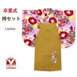袴セット 卒業式 女性用 二尺袖の着物(小振袖 ショート丈)と刺繍袴のセット【桃紫、古典柄】