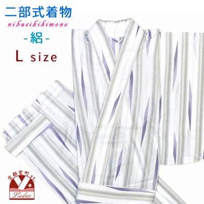 画像1: 夏の二部式着物 洗える着物 絽 小紋柄の着物 Lサイズ【白灰系、片矢羽】
