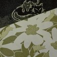 画像3: 半幅帯 着物や浴衣に 半巾帯(細帯) 小袋帯 合繊 約400cm【抹茶ｘ黒系、デイジーと猫】 (3)