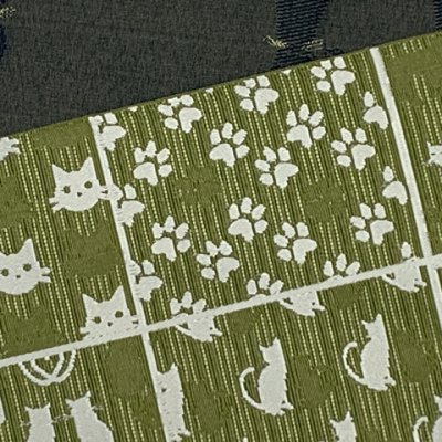 画像3: 半幅帯 着物や浴衣に 半巾帯(細帯) 小袋帯 合繊 約400cm【抹茶ｘ黒系、格子に猫】
