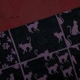 画像3: 半幅帯 着物や浴衣に 半巾帯(細帯) 小袋帯 合繊 約400cm【黒ｘ紫ｘエンジ、格子に猫】 (3)