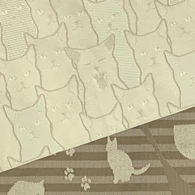 画像3: 半幅帯 着物や浴衣に 半巾帯(細帯) 小袋帯 合繊 約400cm【ベージュｘ茶、猫】