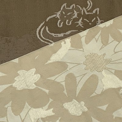 画像4: 半幅帯 着物や浴衣に 半巾帯(細帯) 小袋帯 合繊 約400cm【ベージュ系ｘ茶、デイジーと猫】