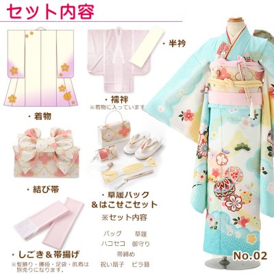 画像3: 【受注生産】七五三 7歳 女の子 着物 フルセット “花うさぎ” ブランド 絵羽 子供着物 結び帯セット「鞠柄、選べる3色」