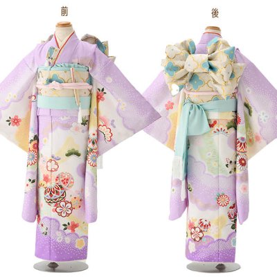 画像4: 【受注生産】七五三 7歳 女の子 着物 フルセット “花うさぎ” ブランド 絵羽 子供着物 結び帯セット「鞠柄、選べる3色」