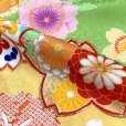 画像3: 七五三 着物 7歳 フルセット 女の子 正絹 絵羽柄 刺繍入り 日本製 子供着物と結び帯セット【黄緑、桜と流水】