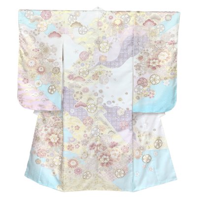 画像2: 七五三 着物 女の子 フルセット 7歳 合繊 絵羽柄の子供振袖 結び帯コーディネートセット【ホワイト系、古典柄】