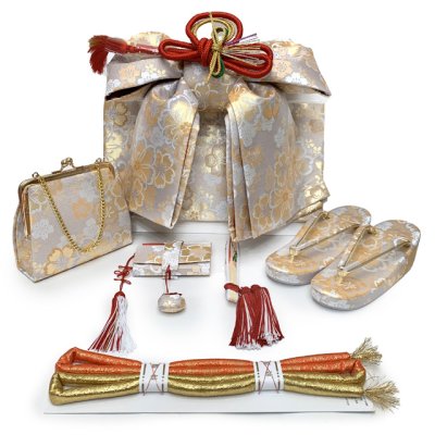 画像6: 七五三 着物 女の子 フルセット 7歳 合繊 絵羽柄の子供振袖 結び帯コーディネートセット【ホワイト系、古典柄】