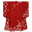 画像2: 七五三 着物 7歳 フルセット 女の子用 日本製 正絹 本絞り 着物と結び帯 コーディネートセット【赤、梅】