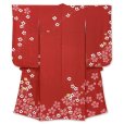 画像2: 七五三 7歳 女の子用 日本製 正絹 本絞り柄 金駒刺繍 絵羽付け 四つ身の着物【赤、梅】 (2)